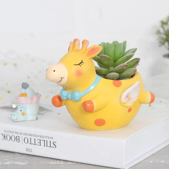 Happy Cow Yellow Color Resin Succulent Pot