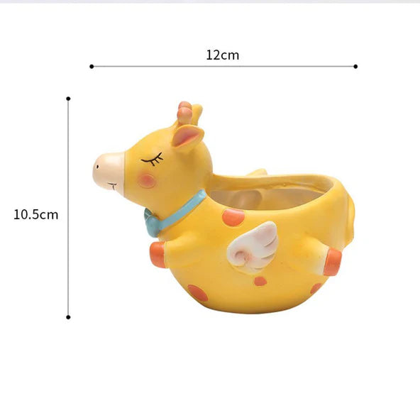 Happy Cow Yellow Color Resin Succulent Pot