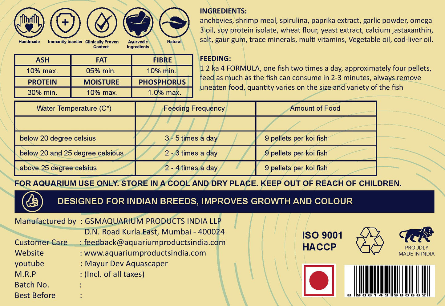 Life Aayu Koi Regular Fish Food – Ayurvedic Floating Pellet for Indian Koi Breeds | Growth & Color Enhancer | (Starter Kit)