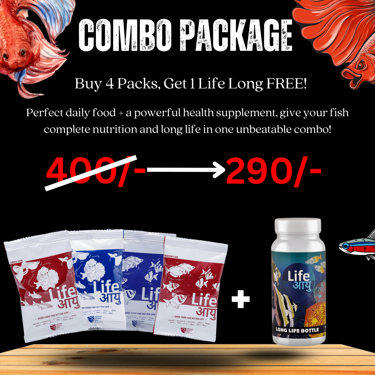 Life Aayu Fish Food Combo – Buy 4 Get 1 Life Long Bottle Free