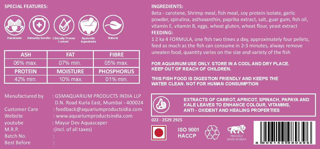 Life Aayuh Cichlid Regular Fish Feed 100g (Back cover).