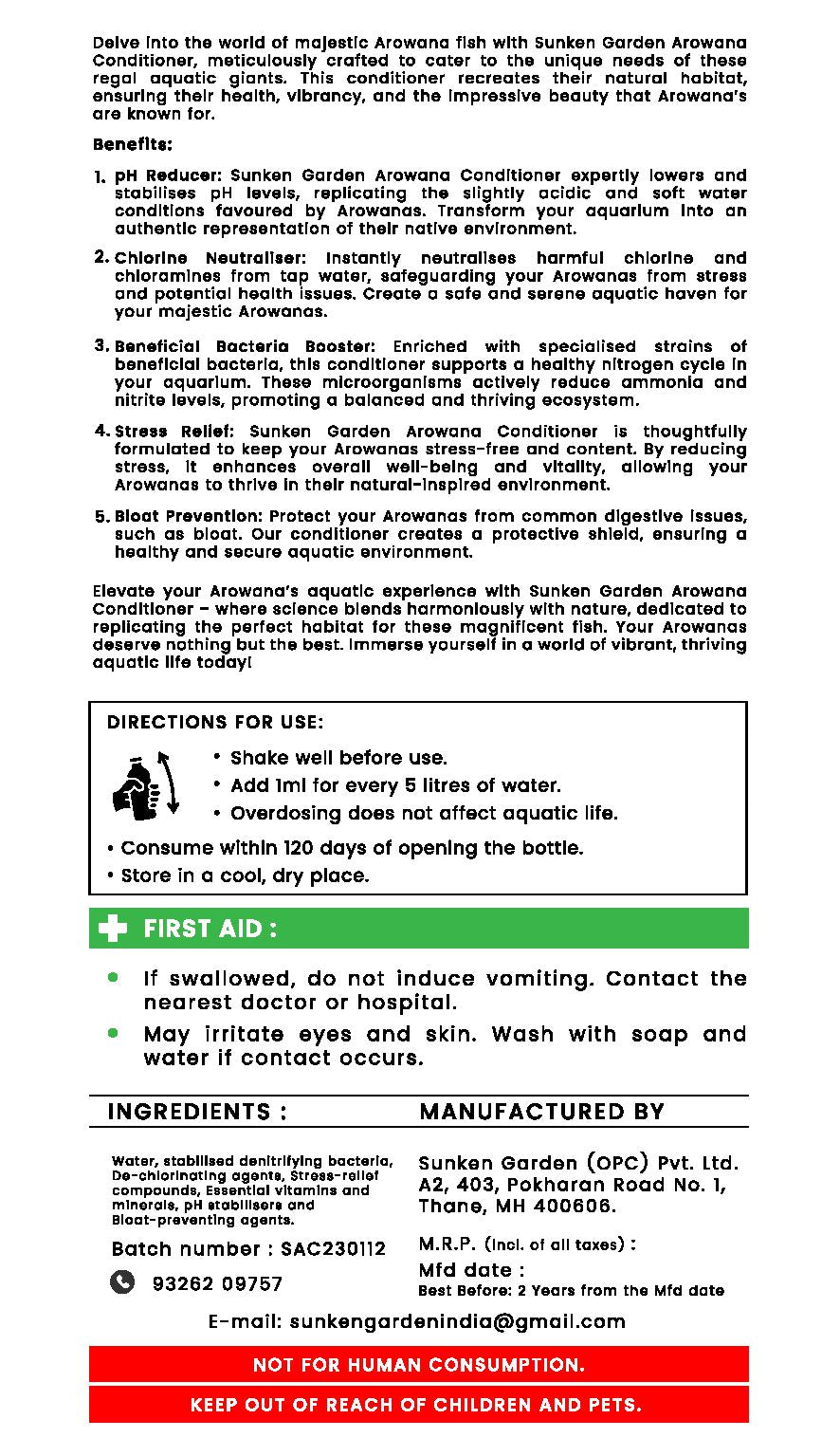 सनकेन गार्डन अरोवाना वॉटर कंडीशनर | ताकत, रंग और शांत व्यवहार के लिए