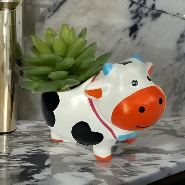Cute Cow Resin Succulent Pot White