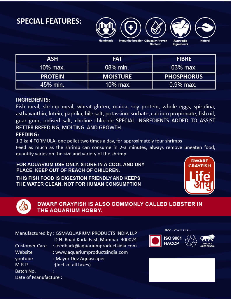 Life Aayu Dwarf Crayfish Blue - 15gm (back cover)