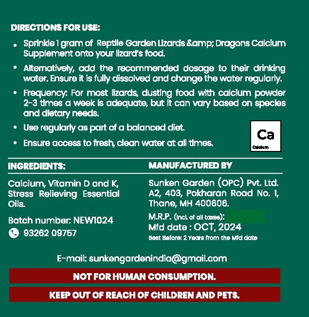 छिपकली और ड्रेगन कैल्शियम सप्लीमेंट - मजबूत हड्डियां, मजबूत सरीसृप | सरीसृप उद्यान | 100% सुरक्षित और पशु चिकित्सक द्वारा अनुमोदित
