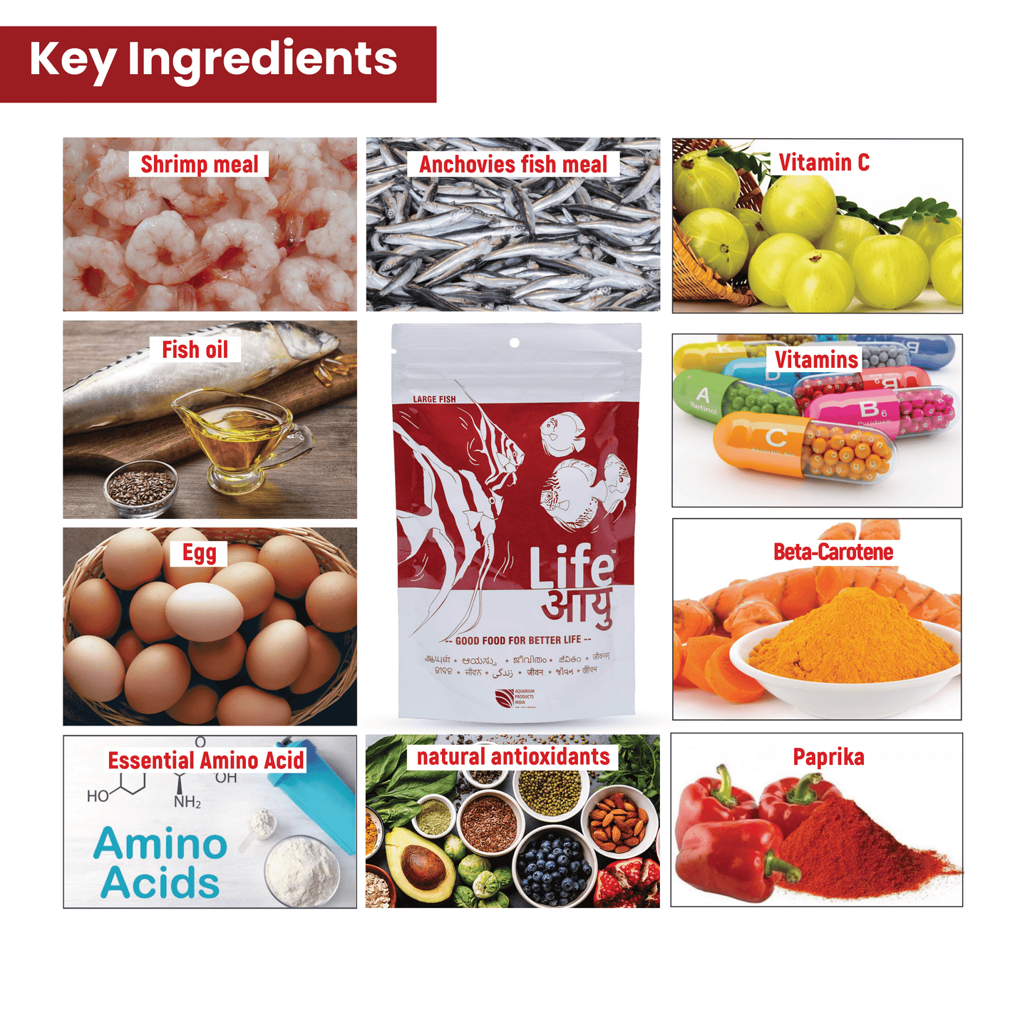 Life AAYU Red Fish Food – Ayurvedic Color Booster Pellets with Anchovy & Paprika | For All Fish Sizes (100g)