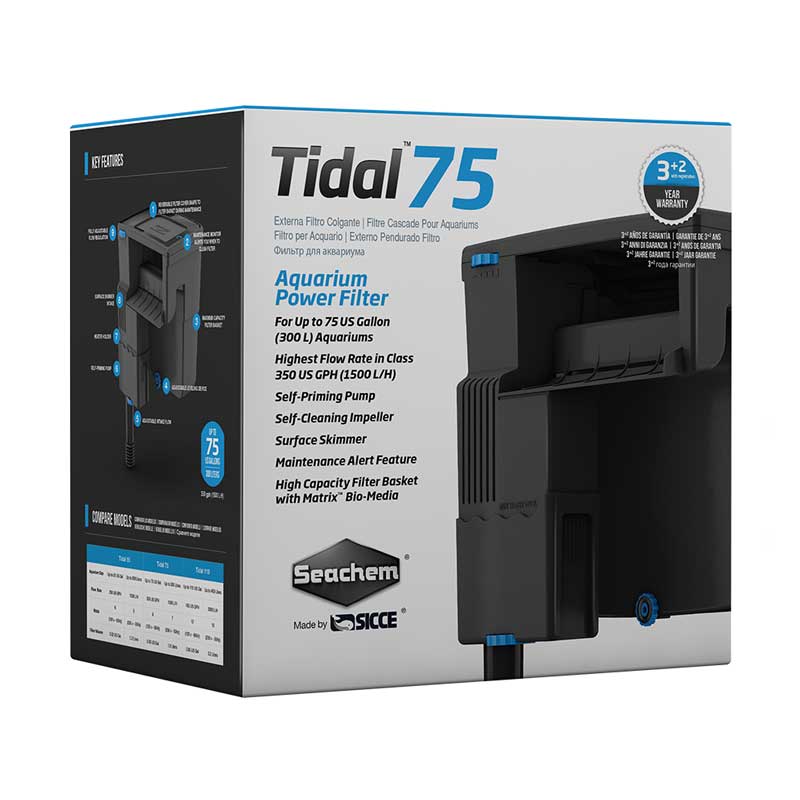 Seachem Tidal 75 Hang-On-Back Filter | Powerful 1500 LPH Aquarium Filtration System for Tanks up to 300 Liters