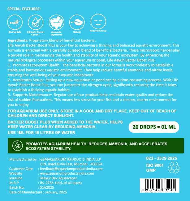 Life Aayu Bacter Boost Plus – Natural Aquarium Bacteria Starter for Clear Water, Ammonia Control Eco Balance | 100% Shrimp Safe (Starter Kit)