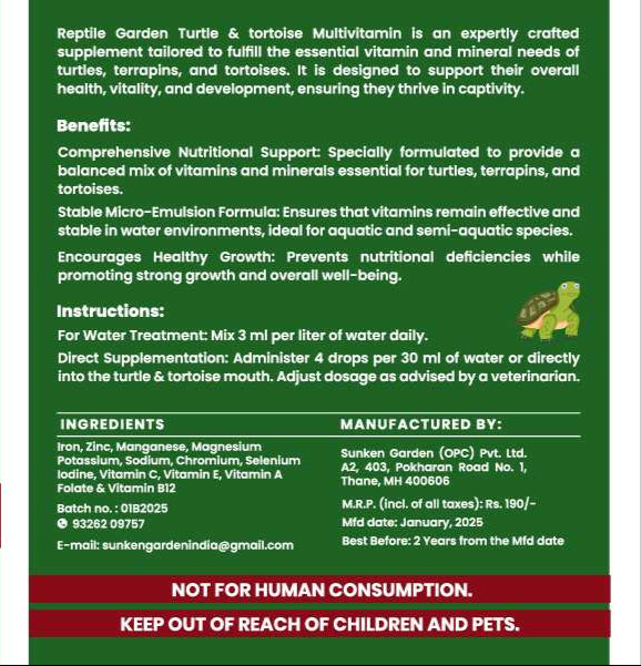 Reptile Garden Turtle & Tortoise Multivitamin – Complete Liquid Supplement for Growth, Immunity & Vitality (30ml)