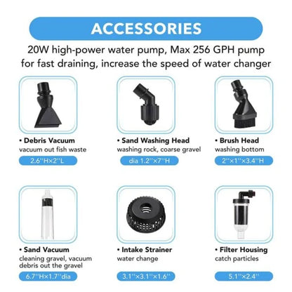 Adjustable Electric Aquarium Gravel Cleaner (5-in-1) | Cleaning Tool Set, Vacuum Water Changer, Sand Washer, Filter Siphon