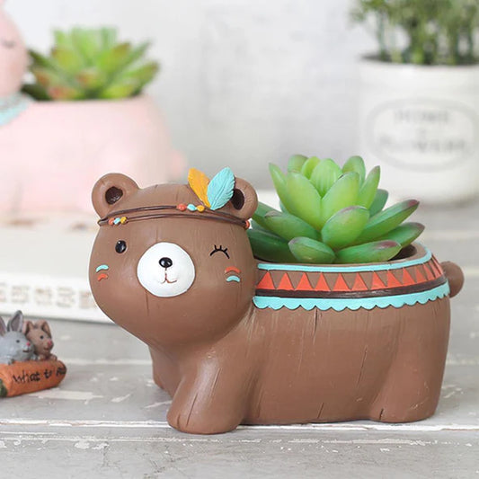 Brown Bear Resin Succulent Pot