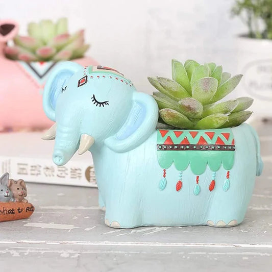 Blue Elephant Resin Succulent Pot