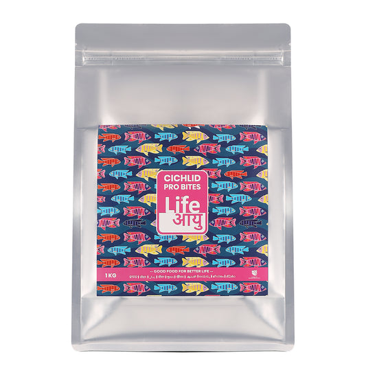 LIFE AAYU Pro Bites Cichlid Fish Food 1 kg – Colour Enhancing Ayurvedic Pellets