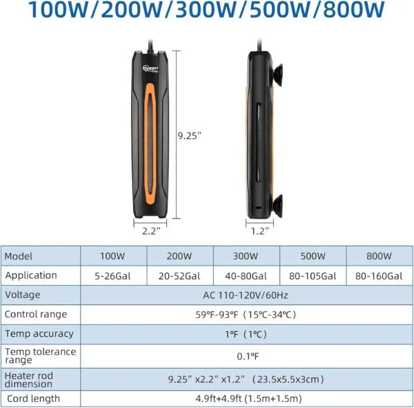 Ultra Short Aquarium Heater | Explosion Proof Quartz Glass | LED Display with External Controller | Overheat Protection | Auto-shut off | Memory Function