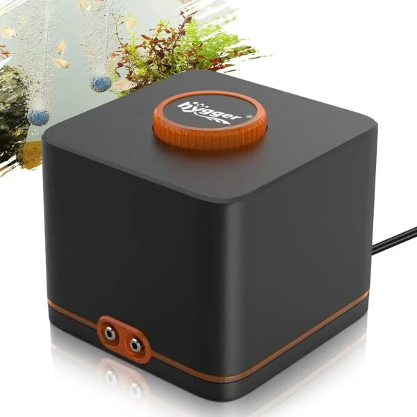 Strong Aquarium Air Pump for Medium Large Fish Tank I Ultra-Quiet Operation I Dual Stainless Steel Outlets I Adjustable Airflow I Shock-Absorbing Design I Durable Construction