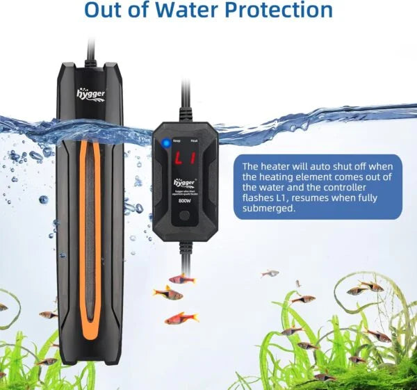 Ultra Short Aquarium Heater | Explosion Proof Quartz Glass | LED Display with External Controller | Overheat Protection | Auto-shut off | Memory Function