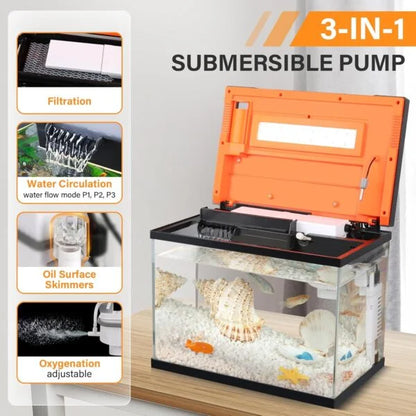 38-Litre Complete Fish Tank Aquarium Kit I Ultra-Clear 5mm Glass Tank I RGB LED Hood with Smart Touch Panel I 3-in-1 Submersible Pump System I Integrated Heater with Temp. Display I Built-in UV Sterilizer I Auto Feeder