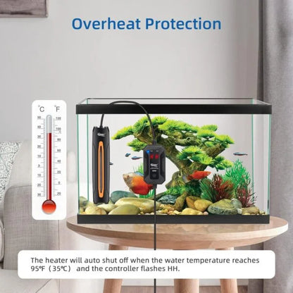 Ultra Short Aquarium Heater | Explosion Proof Quartz Glass | LED Display with External Controller | Overheat Protection | Auto-shut off | Memory Function