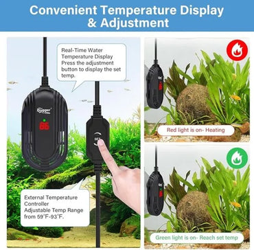 Submersible Betta/Turtle Tank Heater I Rapid Heating I Built-in Temperature Sensor I LED Digital Display I Overheating and Dry-Run Protection I Power-Off Memory Function