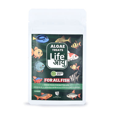 Packaging of Life Algae Treats for fish on a white background