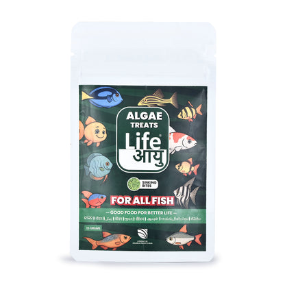 Packaging of Life Algae Treats for fish on a white background