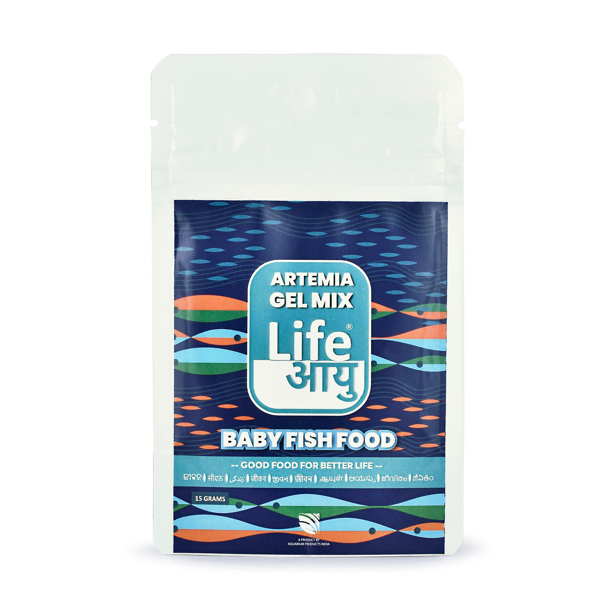 Pack of Artemia Gel Mix baby fish food on a white background