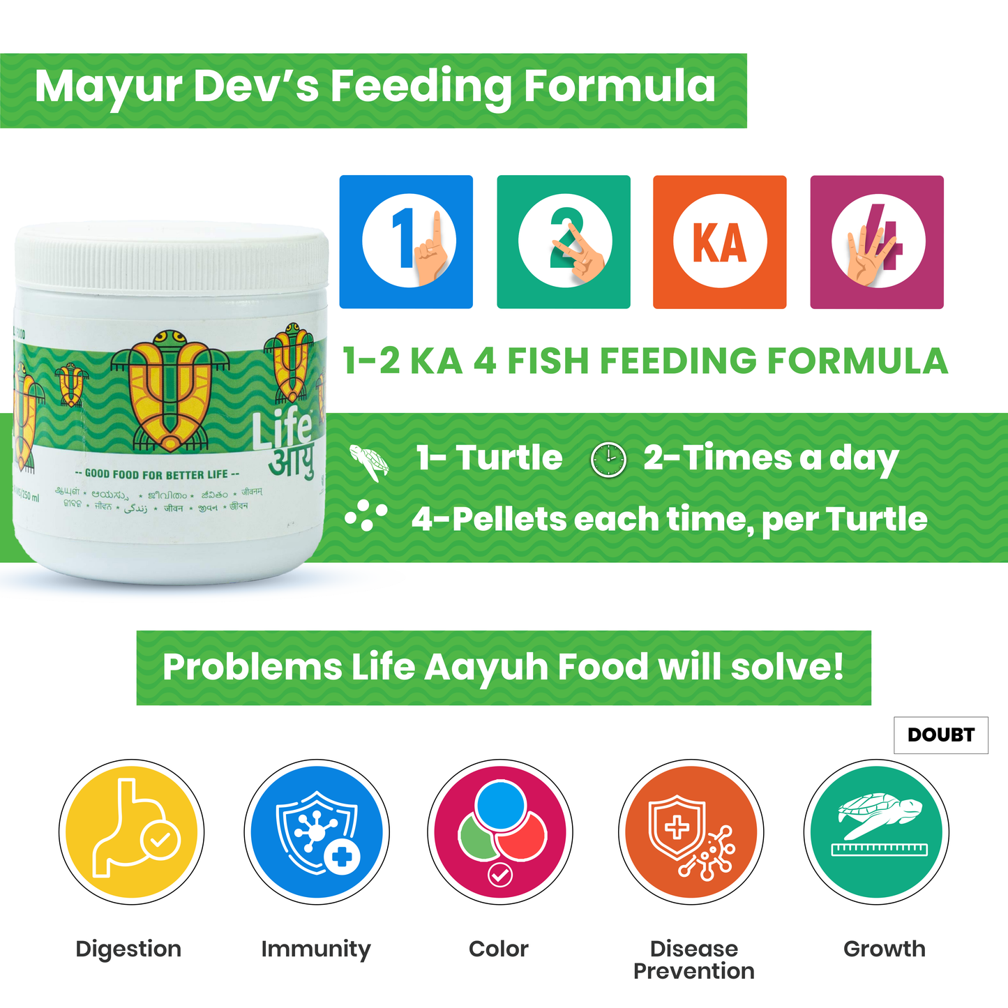 लाइफ आयु वयस्क कछुआ भोजन - मजबूत खोल, आंत स्वास्थ्य और पाचन के लिए स्पिरुलिना और कैल्शियम समृद्ध आयुर्वेदिक आहार (100 ग्राम)