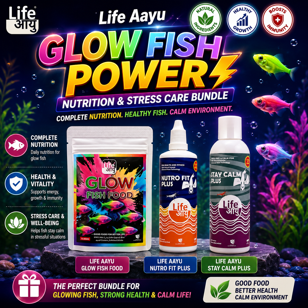 Life Aayu Glow Fish Power Nutrition & Stress Care Bundle