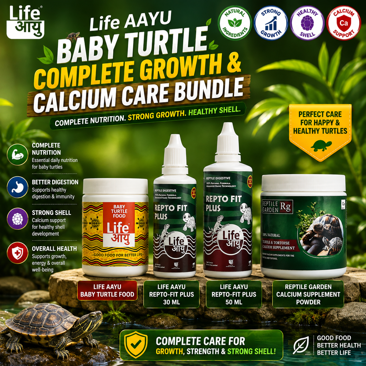 Life AAYU Baby Turtle Complete Growth & Calcium Care Bundle
