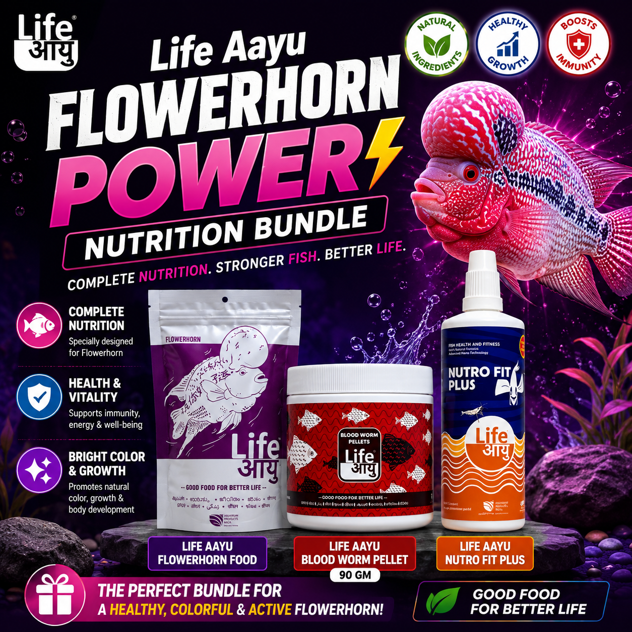 Life Aayu Flowerhorn Power Nutrition Bundle