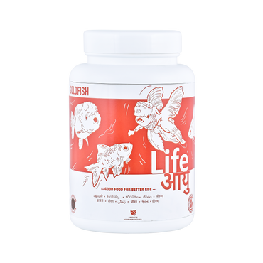 लाइफ आयु गोल्डफिश फूड - रंग, पाचन और प्रतिरक्षा के लिए तुलसी, पपीता और लाल पपरिका के साथ आयुर्वेदिक सॉफ्ट-सिंकिंग छर्रे (100 ग्राम)
