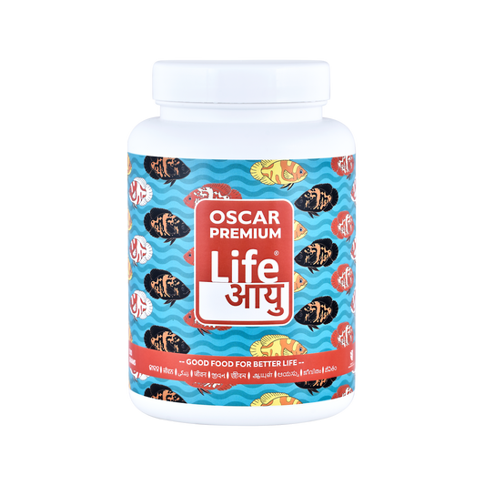 लाइफ आयु ऑस्कर प्रीमियम फिश फूड - रंग बढ़ाने वाला, रोग प्रतिरोधक क्षमता बढ़ाने वाला आयुर्वेदिक पेलेट जिसमें स्पाइरुलिना, एस्टैक्सैंथिन और लहसुन शामिल हैं 