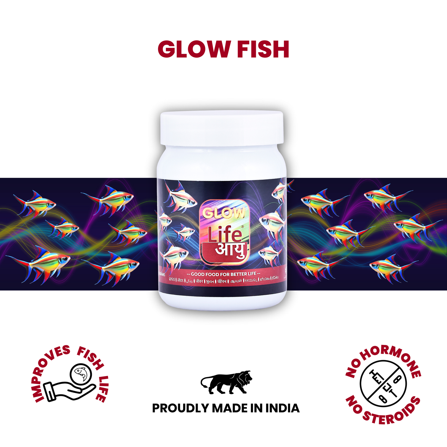 Life AAYU Glow Fish Food – Natural Color Enhancer with Spirulina, Paprika & Beta Carotene | Digestion-Friendly Floating Pellets (63g)