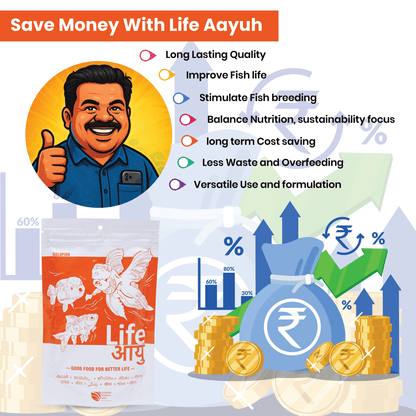 लाइफ आयु गोल्डफिश फूड - रंग, पाचन और प्रतिरक्षा के लिए तुलसी, पपीता और लाल पपरिका के साथ आयुर्वेदिक सॉफ्ट-सिंकिंग छर्रे (100 ग्राम)