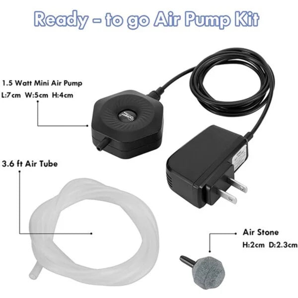 Aquarium Mini Air Pump for Small Tanks I Ultra-Compact & Lightweight I Energy Efficient I Quiet Operation I Stable Air Output I Easy Setup (1.5W)