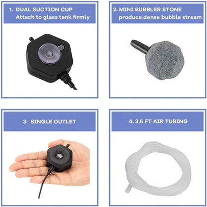 Aquarium Mini Air Pump for Small Tanks I Ultra-Compact & Lightweight I Energy Efficient I Quiet Operation I Stable Air Output I Easy Setup (1.5W)