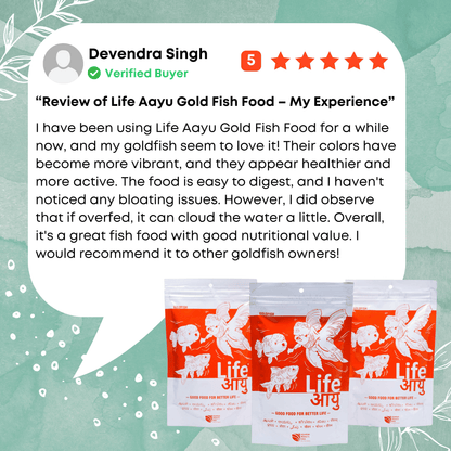 I have been using Life Aayu Gold Fish Food for a while now, and my goldfish seem to love it! Their colors have become more vibrant, and they appear healthier and more active. The food is easy to digest, and I haven't noticed any bloating issues. However, I did observe that if overfed, it can cloud the water a little. Overall, it's a great fish food with good nutritional value. I would recommend it to other goldfish owners!