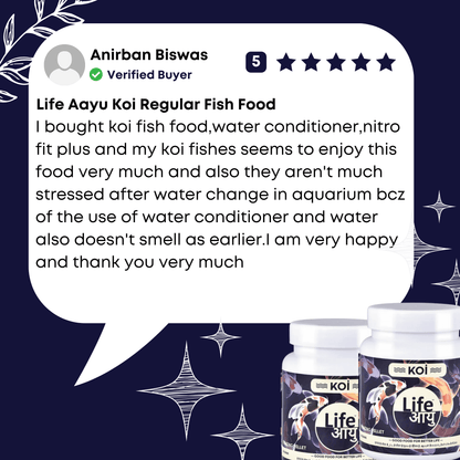I bought koi fish food,water conditioner,nutro fit plus and my koi fishes seems to enjoy this food very much and also they aren't much stressed after water change in aquarium bcz of the use of water conditioner and water also doesn't smell as earlier.I am very happy and thank you very much