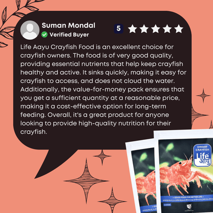 Life Aayu Crayfish Food is an excellent choice for crayfish owners. The food is of very good quality, providing essential nutrients that help keep crayfish healthy and active. It sinks quickly, making it easy for crayfish to access, and does not cloud the water.
Additionally, the value-for-money pack ensures that you get a sufficient quantity at a reasonable price, making it a cost-effective option for long-term feeding. Overall, it's a great product for anyone looking to provide high-quality nutrition for 