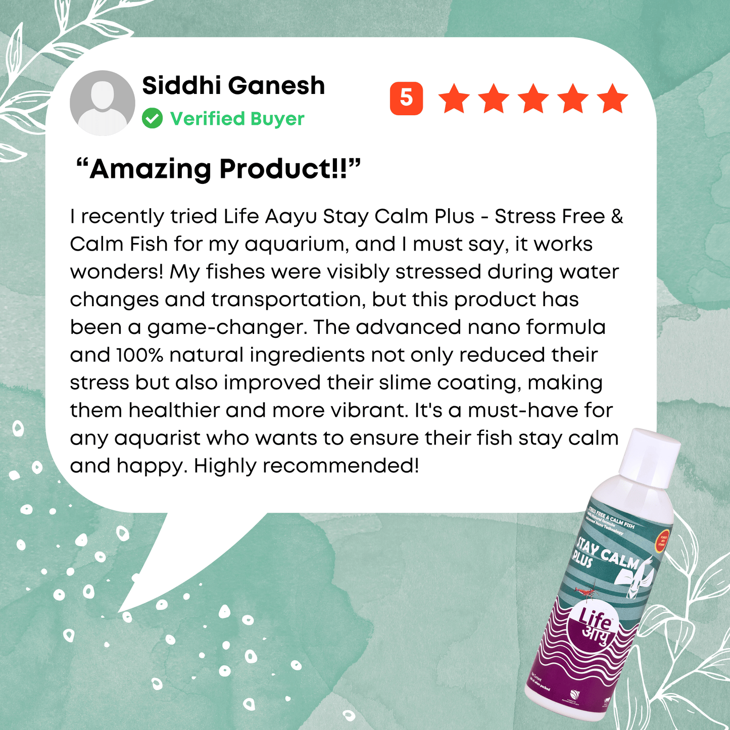 I recently tried Life Aayu Stay Calm Plus - Stress Free & Calm Fish for my aquarium, and I must say, it works wonders! My fishes were visibly stressed during water changes and transportation, but this product has been a game-changer. The advanced nano formula and 100% natural ingredients not only reduced their stress but also improved their slime coating, making them healthier and more vibrant. It's a must-have for any aquarist who wants to ensure their fish stay calm and happy. Highly recommended!