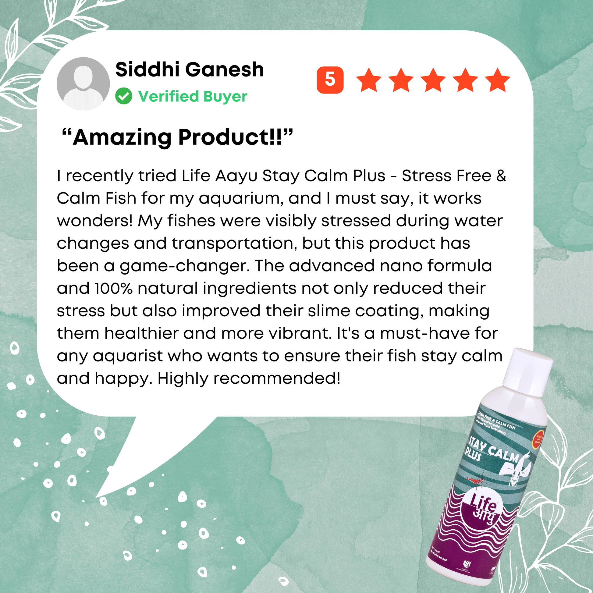 I recently tried Life Aayu Stay Calm Plus - Stress Free & Calm Fish for my aquarium, and I must say, it works wonders! My fishes were visibly stressed during water changes and transportation, but this product has been a game-changer. The advanced nano formula and 100% natural ingredients not only reduced their stress but also improved their slime coating, making them healthier and more vibrant. It's a must-have for any aquarist who wants to ensure their fish stay calm and happy. Highly recommended!