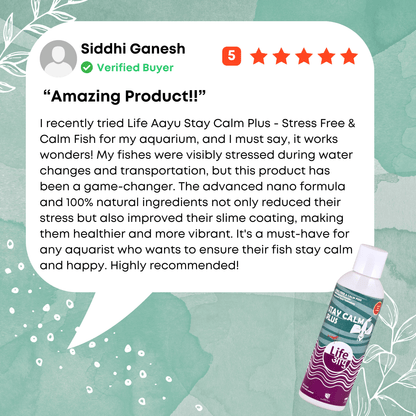 I recently tried Life Aayu Stay Calm Plus - Stress Free & Calm Fish for my aquarium, and I must say, it works wonders! My fishes were visibly stressed during water changes and transportation, but this product has been a game-changer. The advanced nano formula and 100% natural ingredients not only reduced their stress but also improved their slime coating, making them healthier and more vibrant. It's a must-have for any aquarist who wants to ensure their fish stay calm and happy. Highly recommended!