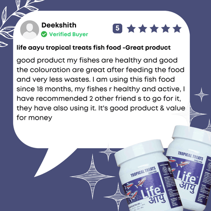 good product my fishes are healthy and good the colouration are great after feeding the food and very less wastes. I am using this fish food since 18 months, my fishes r healthy and active, I have recommended 2 other friend s to go for it, they have also using it. It's good product & value for money

