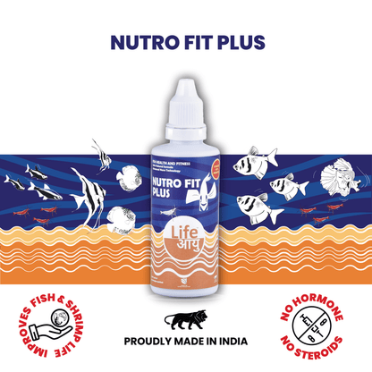 Swim bladder disease cure fish supplement Life AAYU Nutro Fit Plus 50 ml for bloating internal parasites and digestion support