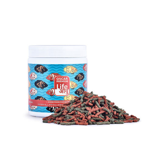 Life AAYU Oscar Premium Fish Food – Color-Boosting, Immunity-Enhancing Ayurvedic Pellets with Spirulina, Astaxanthin & Garlic