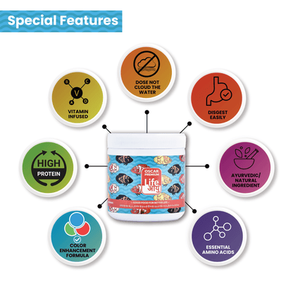 Life AAYU Oscar Premium Fish Food – Color-Boosting, Immunity-Enhancing Ayurvedic Pellets with Spirulina, Astaxanthin & Garlic