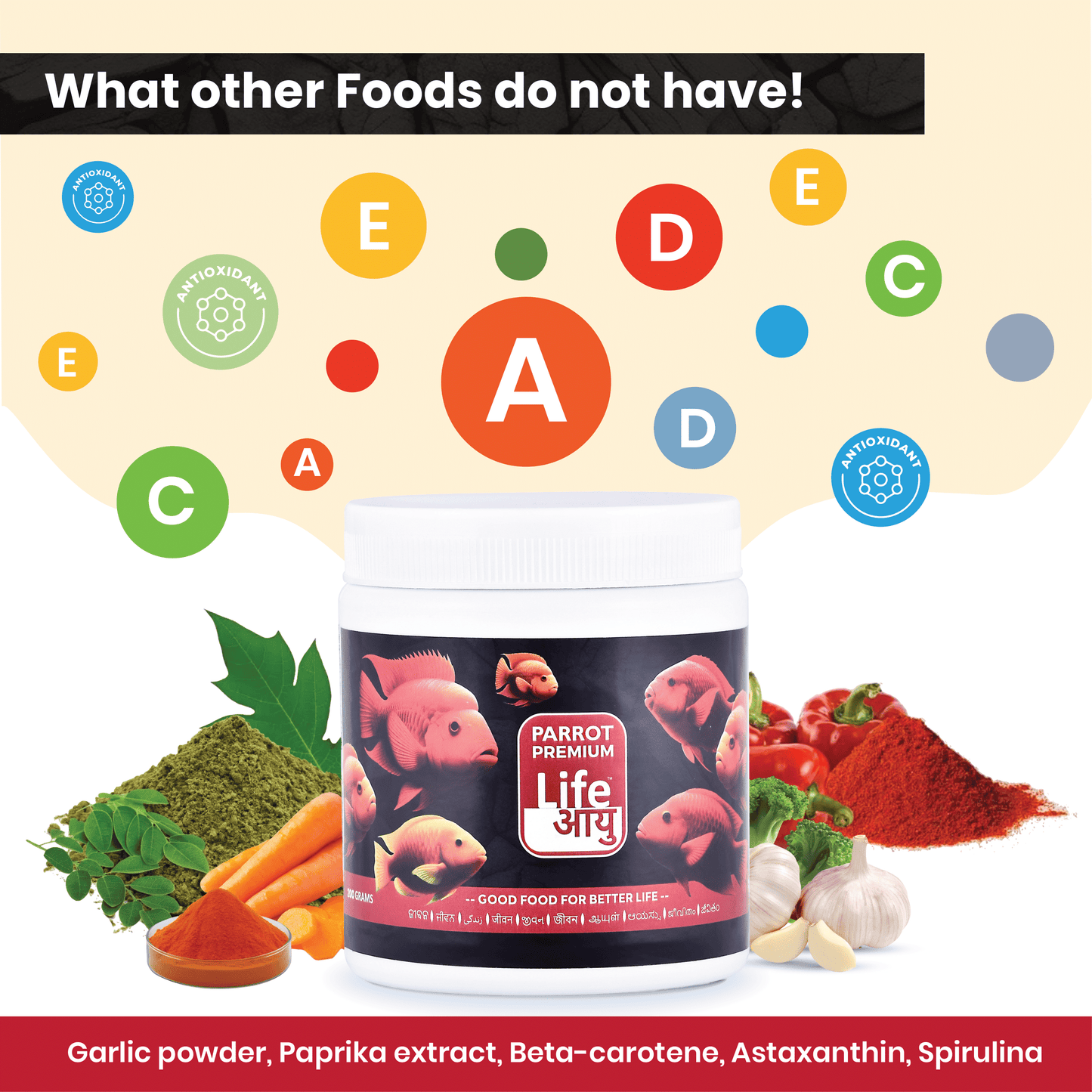 Life AAYU Parrot Premium Fish Food – Color Enhancing & Immunity-Boosting Natural Pellets with Spirulina & Omega-3