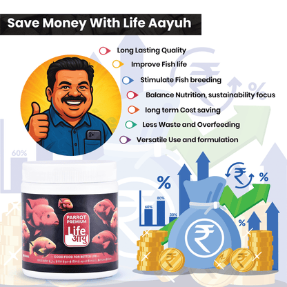Life AAYU Parrot Premium Fish Food – Color Enhancing & Immunity-Boosting Natural Pellets with Spirulina & Omega-3