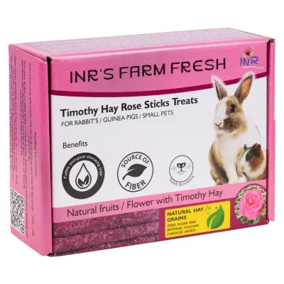 INR's Farm Fresh Timothy Hay Rose Stick Treats for Rabbits & Guinea Pigs Available in 4 Economy packs sizes