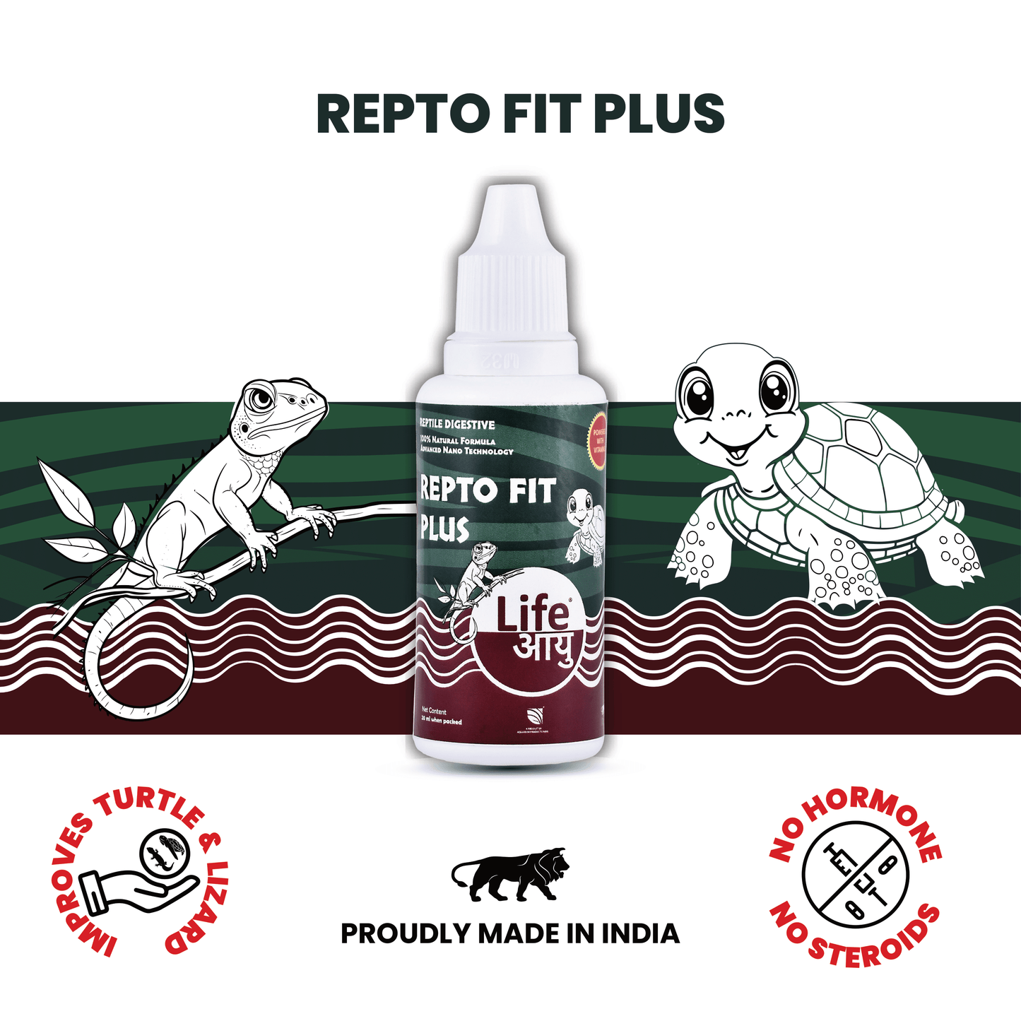 लाइफ आयु रेप्टो-फिट प्लस - कछुओं और छिपकलियों के लिए 100% प्राकृतिक पाचन और प्रतिरक्षा बूस्टर सप्लीमेंट